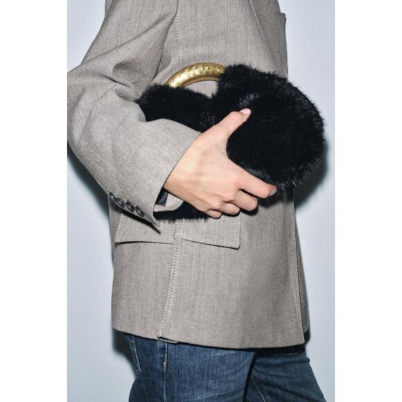 ZARA FAUX FUR HANDBAG WITH METAL HANDLE - Picture 1 of 7